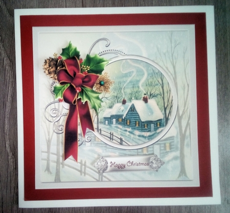 Farmhouse at Christmas 6x6 card by Christine Smart