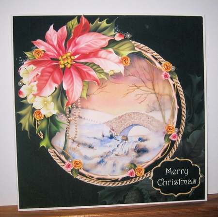Pink Poinsettia Christmas 8x8 by Christine Smart