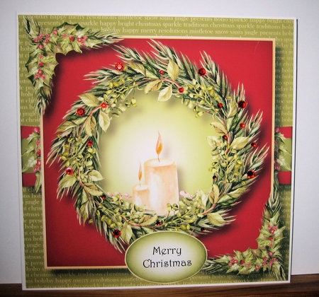 Christmas Wreath - Candles & Berries 8x8 by Christine Smart