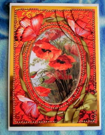 Poppies Butterfly 7x5inch All 4 Corner Stacker Card Front by Christine Smart