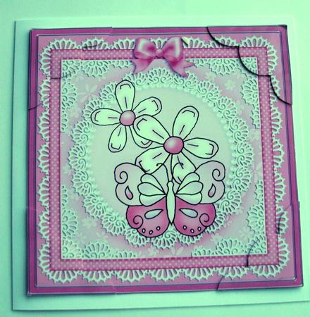 8 x 8 Fluttery Butterfly with Daisies Scalloped corner Topper by Christine Smart