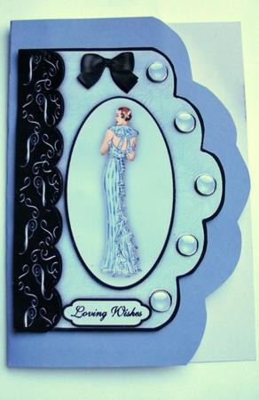 Bonnie in Blue A4 Scallop Edge Card Front by Christine Smart