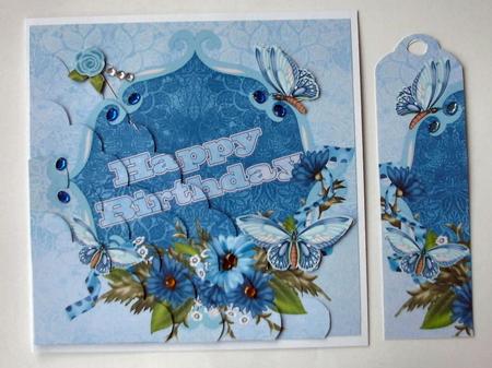 Blue Floral Side Stacker Envelope and Bookmark by Christine Smart