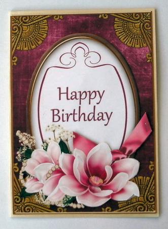 Cerise Magnolia Happy Birthday Oval 7x5in Step by Step by Christine Smart
