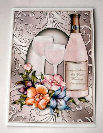 Pink Champagne Wedding Anniversary Card Front by Christine Smart