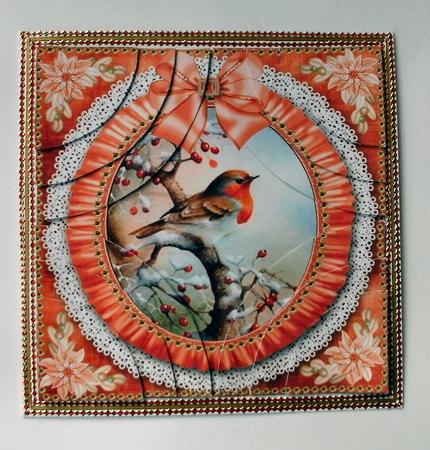 Red Robin Ruffle 5in Quad Round Corner Stacker by Christine Smart