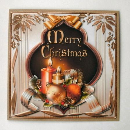 Gold Christmas Candles and Baubles Card Front by Christine Smart
