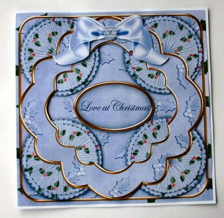 Blue Holly Love at Christmas 3D Rosette 8in Card Front Kit by Christine Smart