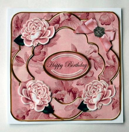 Pink Rose Happy Birthday Fancy 8in Decoupage Cf Kit by Christine Smart