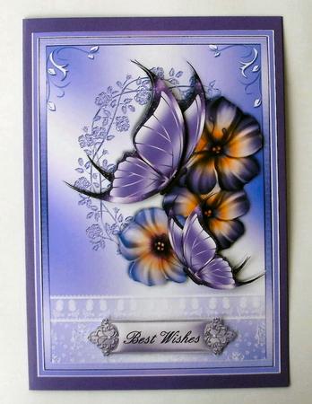Butterfly's and Flowers on Lilac Card Front by Christine Smart