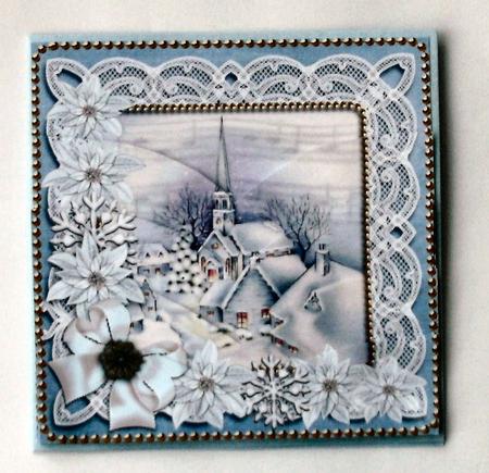 Blue Village Church Poinsettia 5in V Bottom Stacker by Christine Smart