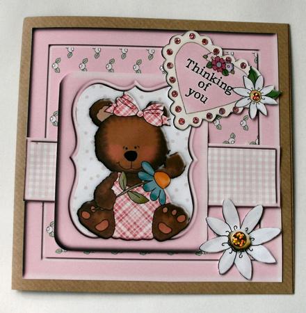 Thinking of You Daisy Bear Square Layered Topper by Christine Smart