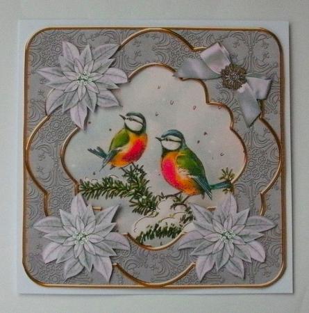 Blue Tits Silver Christmas Fancy 8in Decoupage Cf Kit by Christine Smart