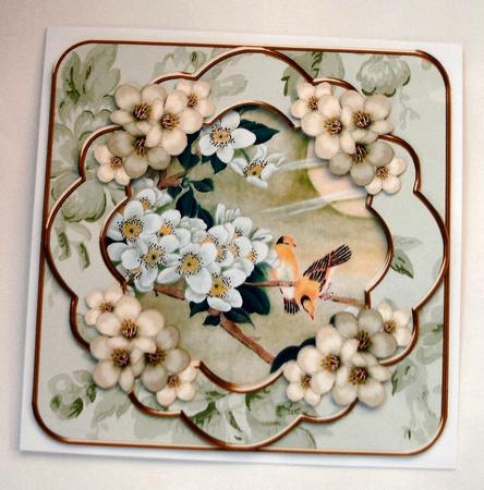 Oriental Green Blossom Birds Picture 8in Decoupage Cf Kit by Christine Smart
