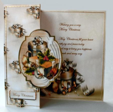 Baubles Gifts and Holly Foldback Card by Christine Smart