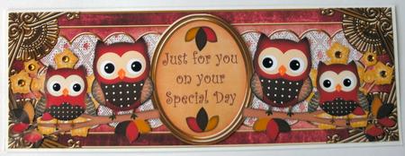 Red Owls Special Day Large Dl Decoupage Topper by Christine Smart