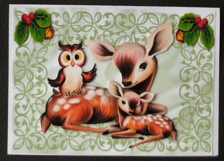 Cute Deers with Holly in Filigree Frame by Christine Smart