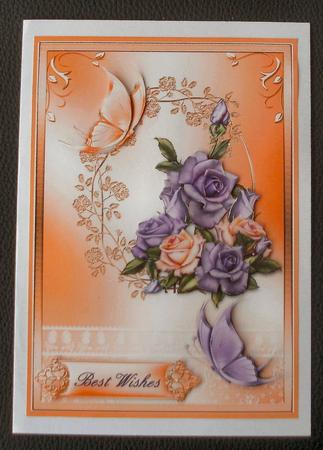 Roses and Flutters in a Peach Frame Card Front by Christine Smart