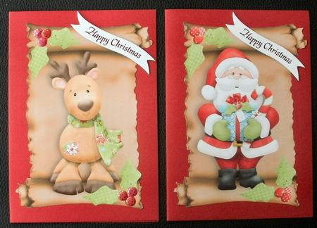 Christmas Santa with Reindeer and Holly Toppers by Christine Smart