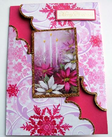 Christmas Pink Poinsettia Scallop Edge Corner Card by Christine Smart
