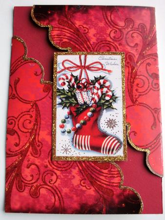 Christmas Red Stocking Scallop Edge Corner Card by Christine Smart