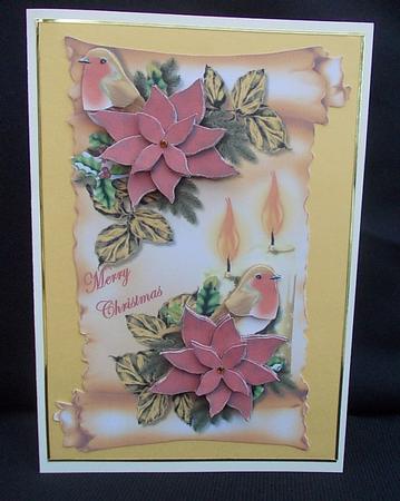 Scroll Christmas Robin & Poinsettias by Chris Stow