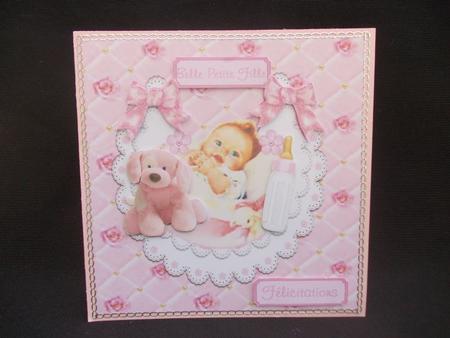 Clasping Hands, Baby Girl with Puppy on Lace Bib 8x8 by Chris Stow