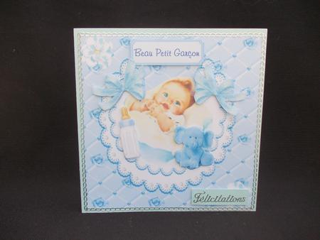 Clasping Hands, Baby Boy with Ele on Lace Bib 8x8 by Chris Stow