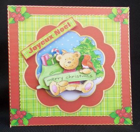Christmas Teddy Bear & Robin Topper & Decoupage by Chris Stow