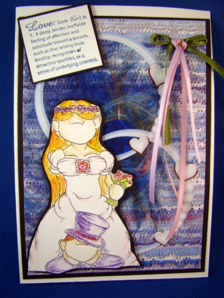 Feather Hearts and Pearls Circle Frame Blue Card Front by Chris Williams