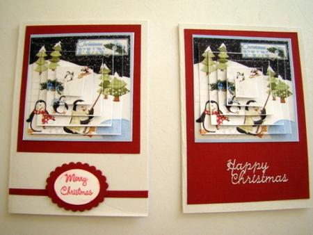 Penguins Christmas Fun Pyramid Square Card Front by Chris Williams