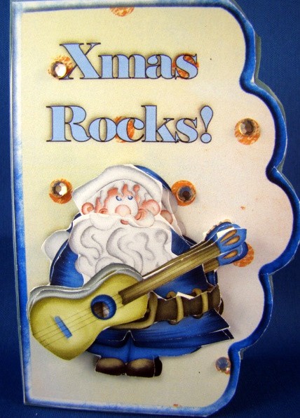 Christmas Rocks Santa Scallope Edge Curve Card by Chris Williams