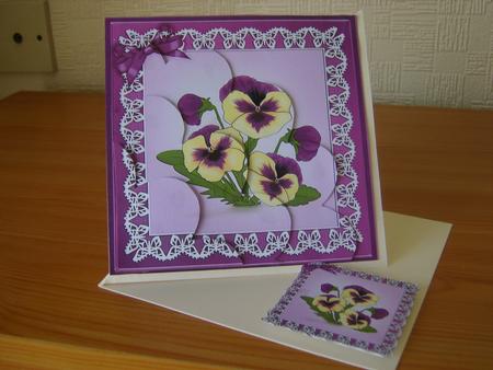 Pansy on Butterfly Lace Shell Edged Corner Side Stacker by Chrissy Rowe