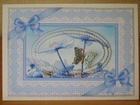 A5 Clematis and Lace Oval Pyramage Topper by Chrissy Rowe