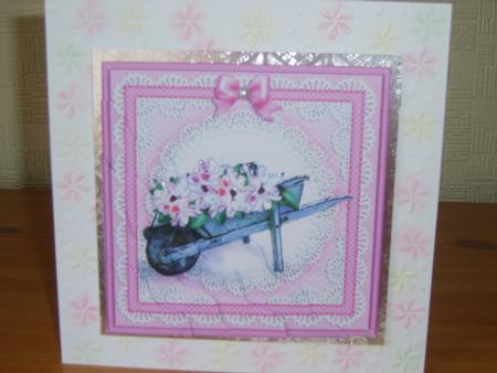 Flower Filled Wheelbarrow Quick Card Wavy Corner by Chrissy Rowe