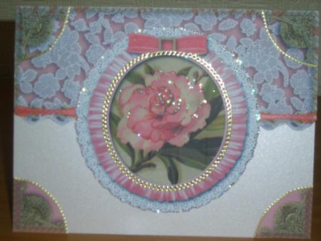 Pink Peony A5 Half Lace Card Front by Chrissy Rowe