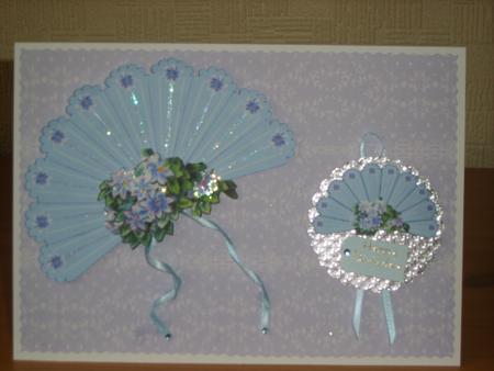 Camellia Fan in Blue with Verdigris Stand by Chrissy Rowe