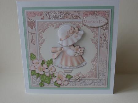 Bonnet Girl and Blossoms Card Front by Chrissy Rowe