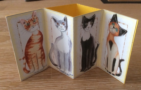 Oriental Cats with Nodding Heads Gold Diamond Fold Card by Christiane Lions