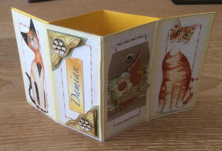 Oriental Cats with Nodding Heads Gold Diamond Fold Card by Christiane Lions
