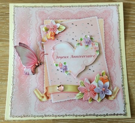 Origami Flowers and Lace Square Card Front and Step by Step by Christiane Lions