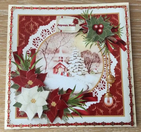 8x8 Vintage Christmas Snowy Village Church by Christiane Lions