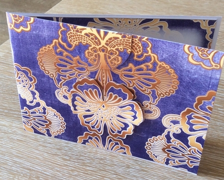Dark Blue Gold Damask 7x5inch Landscape Card & Envelope Mini Kit by Christiane Lions