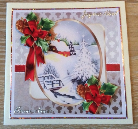 Stream in winter 7x7 card with decoupage by Christiane Lions