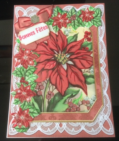 Red Poinsettia Seasons Greetings 7x5in Fancy Lace Step by Step by Christiane Lions