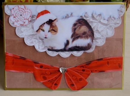 Pussy Cat in Santa Hat on Scalloped Envelope by Christiane Lions