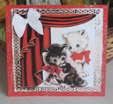 Vintage Kittens in Red Ornate Frame with Drapes by Christiane Lions