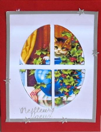 Christmas Tree Window Card Silver So Sweet Puss by Christiane Lions