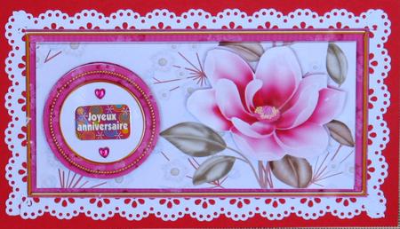 Cerise Magnolia Birthday Wishes Dl Decoupage Topper by Christiane Lions