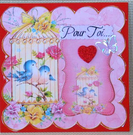 Pink Lovebirds New Life Together 8in Scallop Topper by Christiane Lions